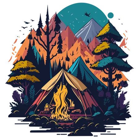 Camping and travelling on holiday  Illustration