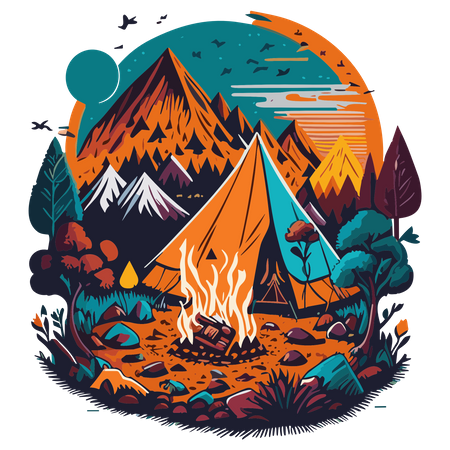 Camping and travelling on holiday  Illustration