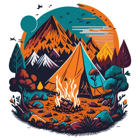 Camping and travelling on holiday  Illustration