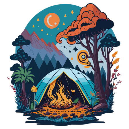 Camping and travelling on holiday  Illustration