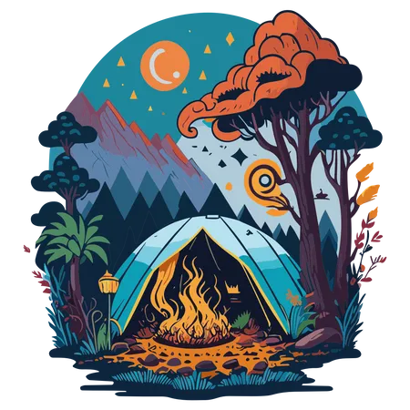 Camping and travelling on holiday  Illustration