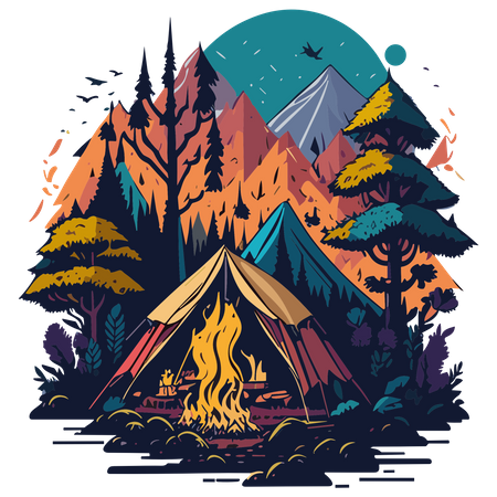 Camping and travelling on holiday  Illustration