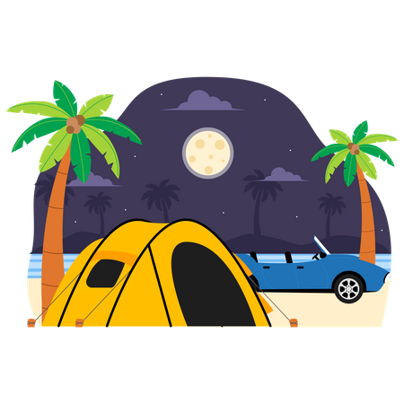 Camping at beach Illustration