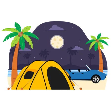 Camping at beach  Illustration