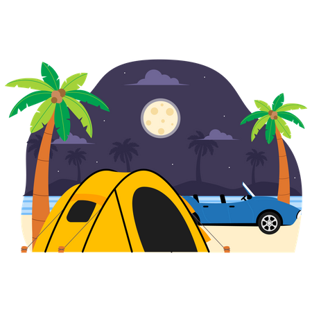 Camping at beach  Illustration