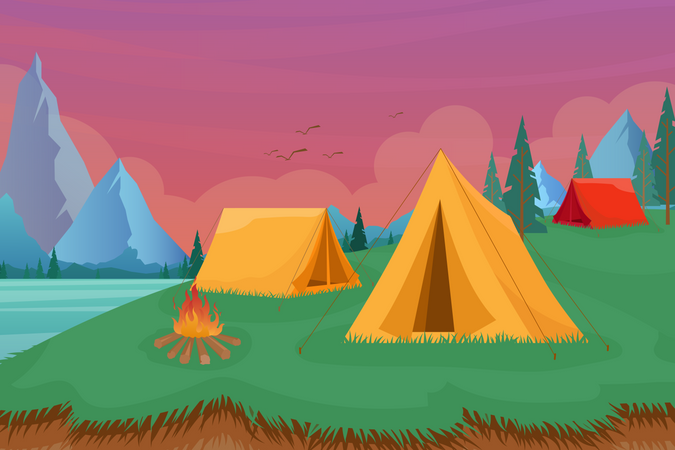 Camping aventure nature en plein air  Illustration