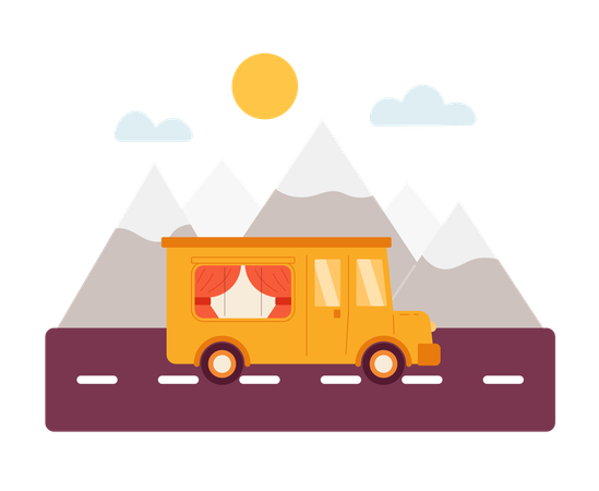 Camping-bus à destination des montagnes  Illustration