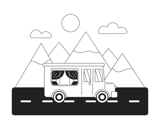 Camping bus riding to the mountains  Illustration