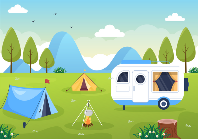 Du camping en voiture à l'aventure  Illustration