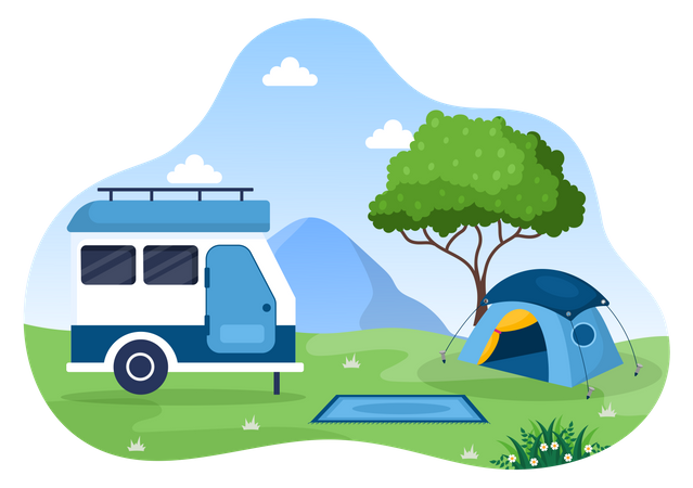 Du camping en voiture à l'aventure  Illustration