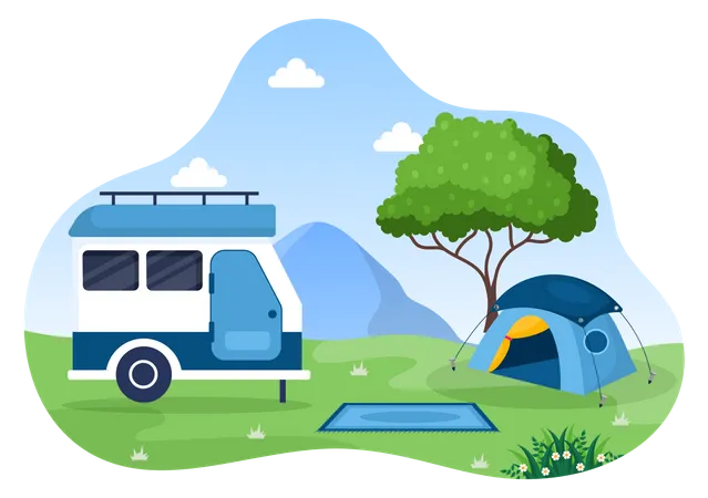 Du camping en voiture à l'aventure  Illustration