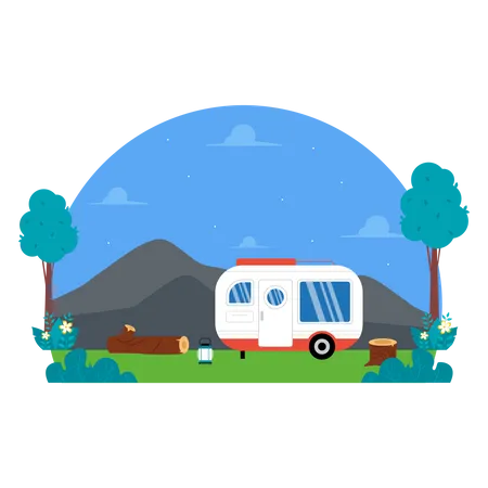 Du camping en voiture à l'aventure  Illustration