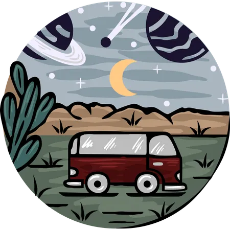 Camping-car sous le ciel nocturne  Illustration