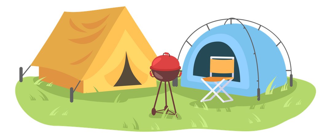 Camping con barbacoa  Ilustración