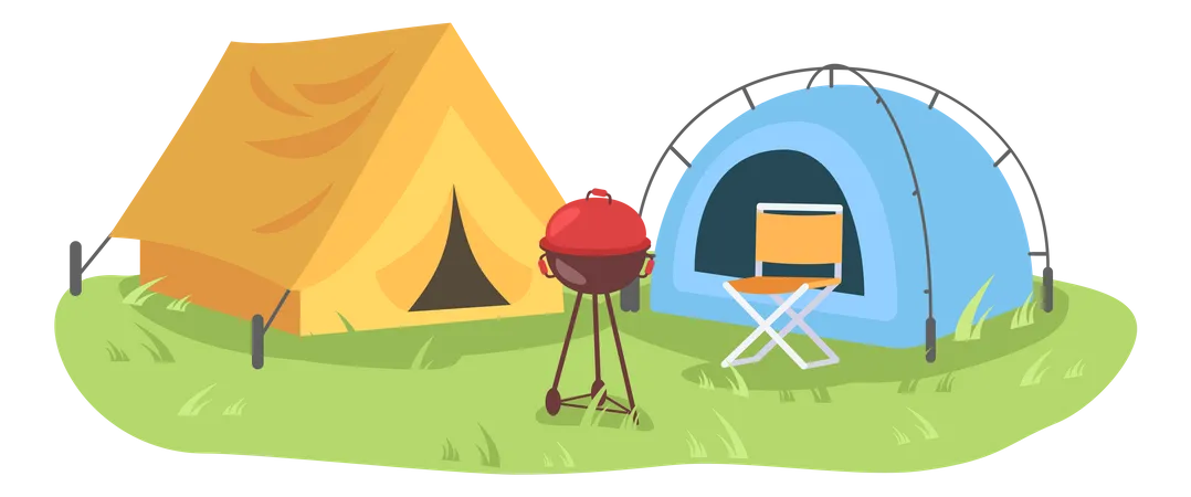 Camping con barbacoa  Ilustración