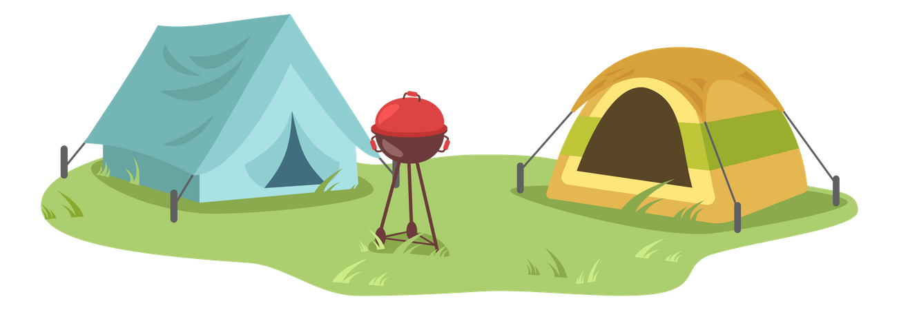 Camping con barbacoa  Ilustración