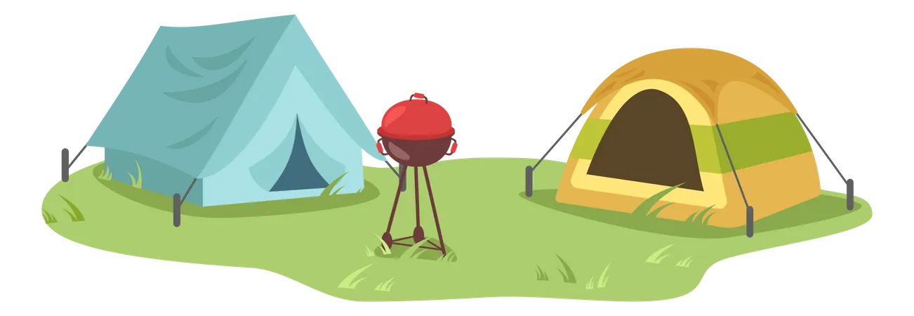 Camping con barbacoa  Ilustración