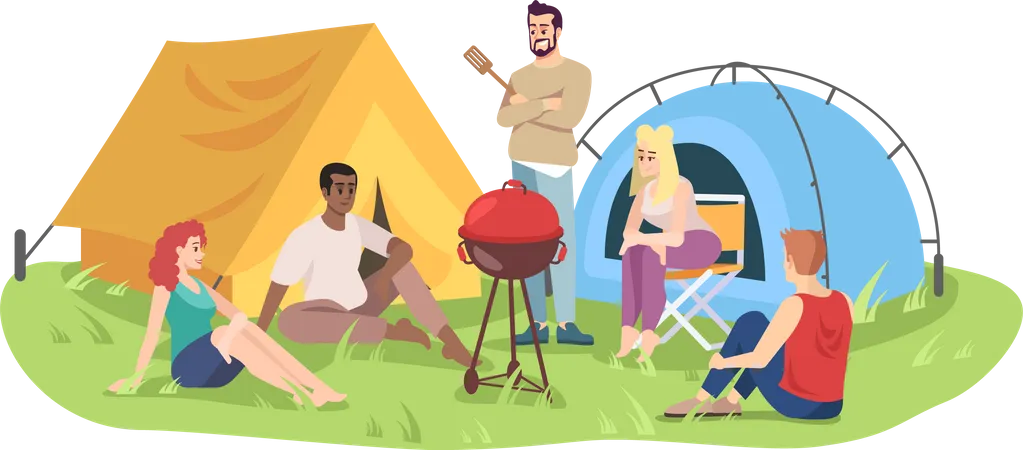 Camping con barbacoa  Ilustración