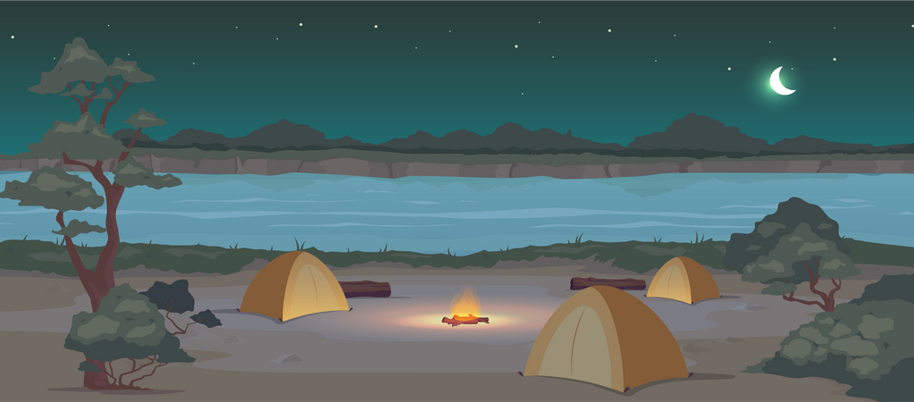Camping de noche  Ilustración