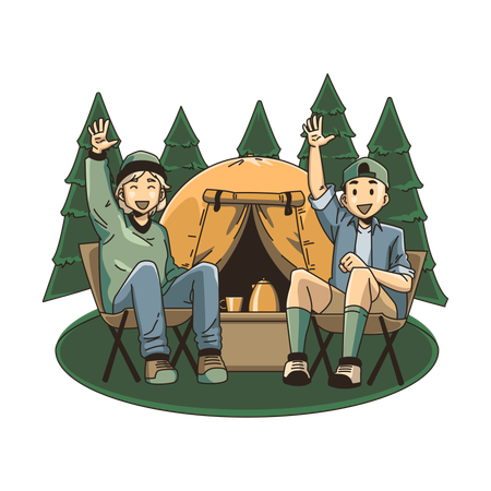 Camping détente entre amis  Illustration