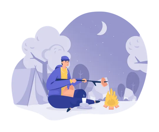 Camping et feux de joie la nuit  Illustration