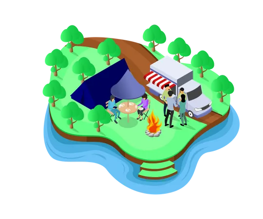 Camping familial  Illustration