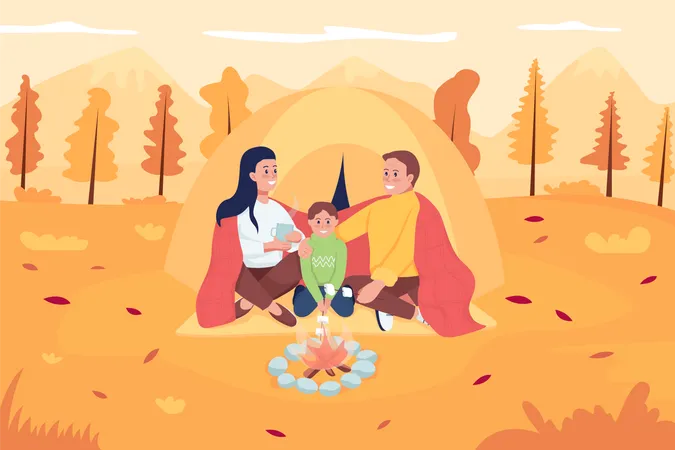 Camping familial en octobre  Illustration