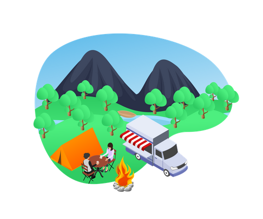 Camping familiar  Ilustración