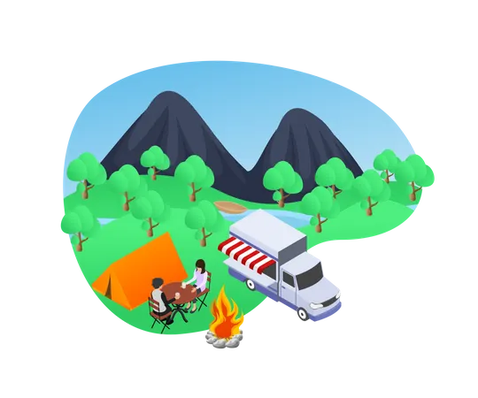 Camping familiar  Ilustración