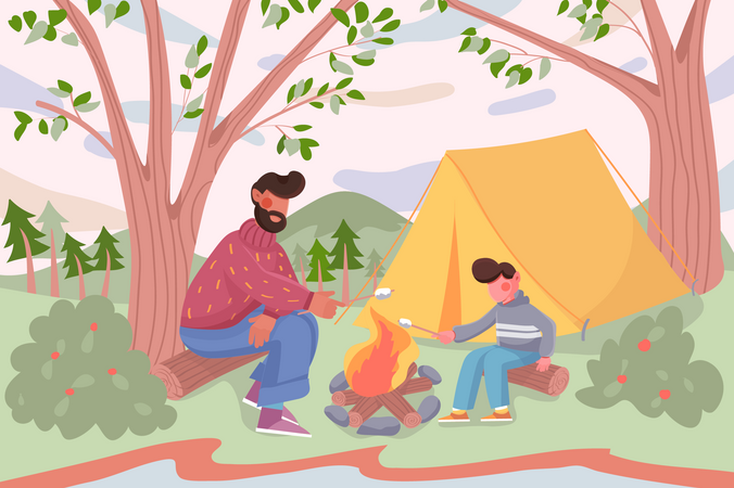 Camping familiar  Ilustración