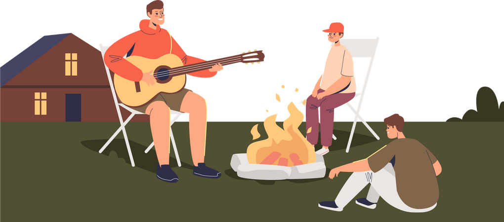 Camping familiar en el patio trasero  Ilustración