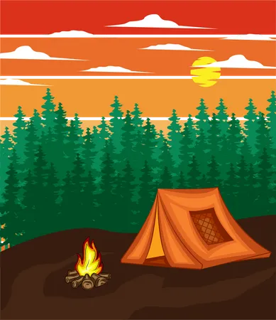 Camping im Wald  Illustration