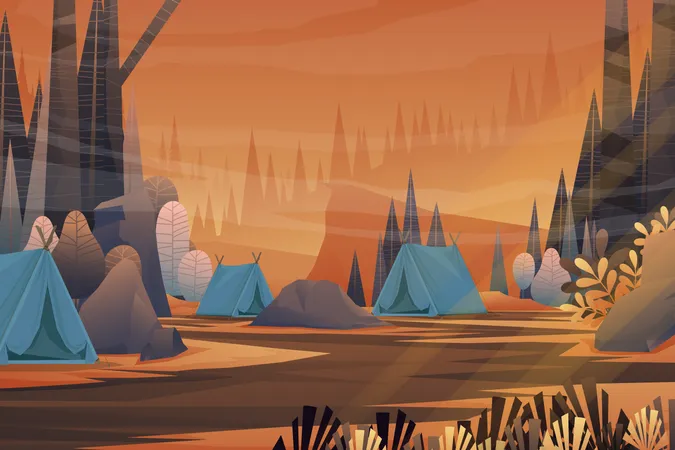 Camping in forest Illustration