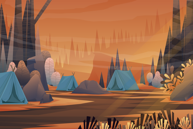 Camping in forest  Illustration