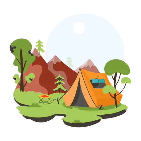 A Handy Flat Illustration Of Jungle Camping Illustration