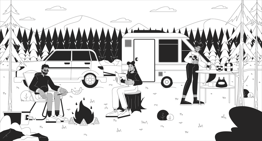 Recreación en camping  Ilustración