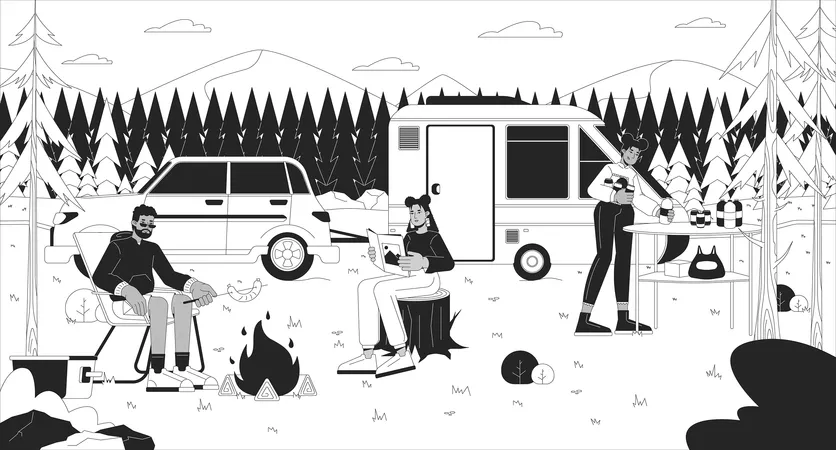 Recreación en camping  Ilustración