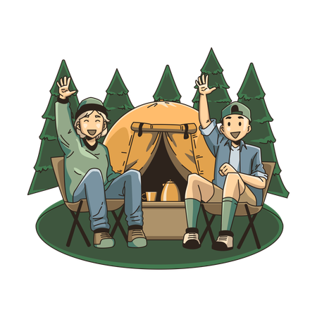 Camping relaxing with friends  Illustration