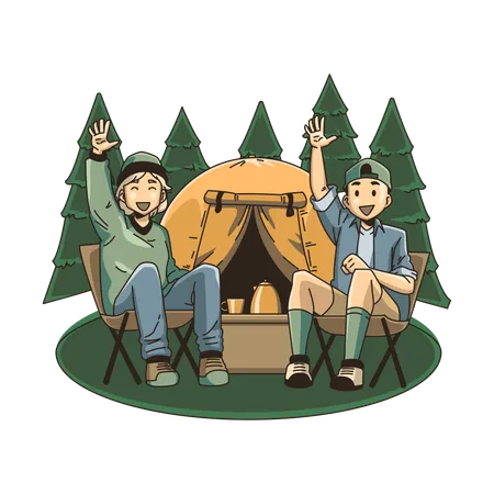 Camping relaxing with friends  Illustration