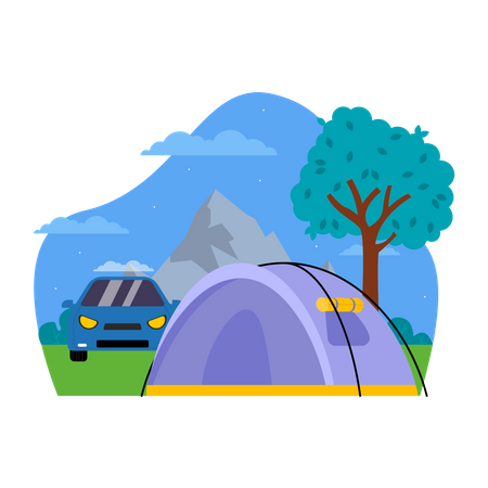 Camping tent and car  Illustration