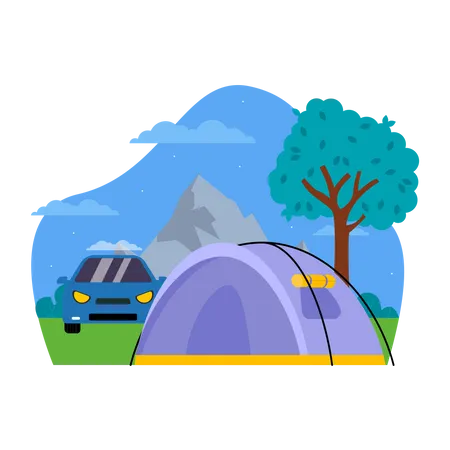 Camping tent and car  Illustration