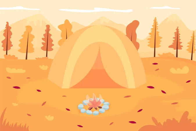 Camping tent with bonfire Illustration
