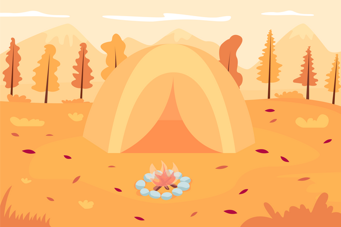 Camping tent with bonfire  Illustration