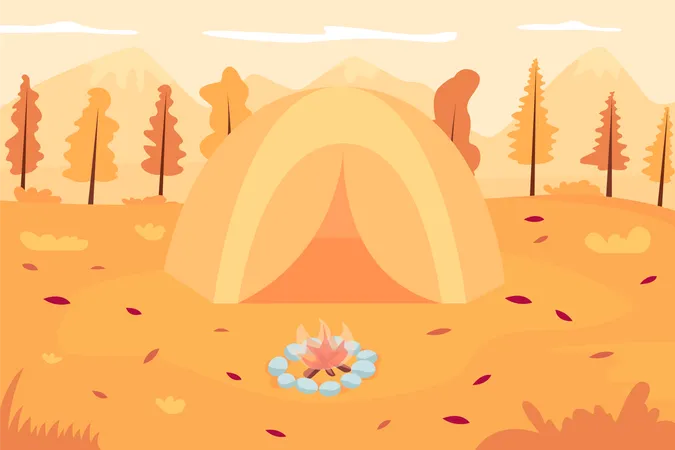 Camping tent with bonfire  Illustration