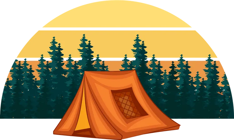 My Happiness Is Camping Time Retro Design Landscape Illustration