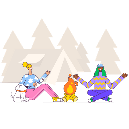 Camping trip in mountains  Illustration
