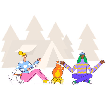 Camping trip in mountains  Illustration