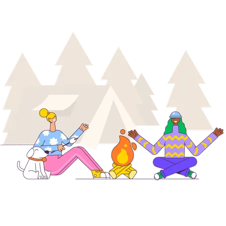 Camping trip in mountains  Illustration