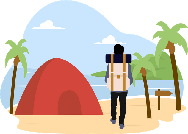 Camping turístico en la playa  Ilustración