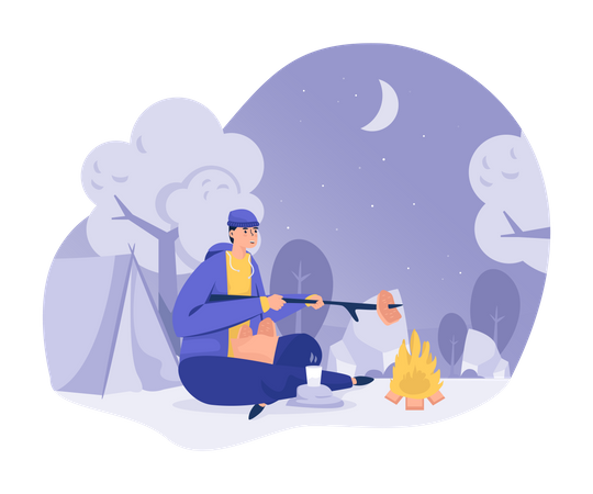 Camping und Lagerfeuer in der Nacht  Illustration